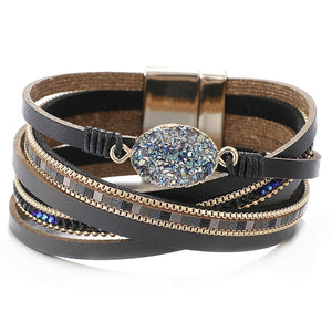 Amorcome Stone Charm Leather Bracelets For Women 2020 Fashion Crystal Ladies Boho Multilayer Wide Wrap Bracelet Female Jewelry