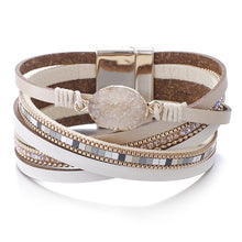 Load image into Gallery viewer, Amorcome Stone Charm Leather Bracelets For Women 2020 Fashion Crystal Ladies Boho Multilayer Wide Wrap Bracelet Female Jewelry
