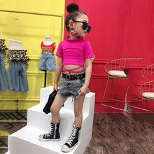 Load image into Gallery viewer, Summer girls t shirt baby crop top kids short tee children streetwear clothes fashion crop bandage lacing 2 to 12 yrs
