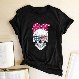 Hillbilly Funny Skull Punk T Shirt Women Fashion Casual Short Sleeve Sun Flowers Tshirts Chemise Femme Tops Mujer Verano 2019