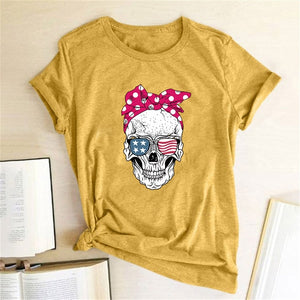 Hillbilly Funny Skull Punk T Shirt Women Fashion Casual Short Sleeve Sun Flowers Tshirts Chemise Femme Tops Mujer Verano 2019