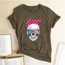 Load image into Gallery viewer, Hillbilly Funny Skull Punk T Shirt Women Fashion Casual Short Sleeve Sun Flowers Tshirts Chemise Femme Tops Mujer Verano 2019
