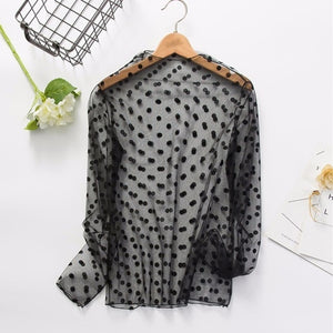 CHICEVER Mesh Lace Sexy T Shirt Womens Stand Collar Hollow Out Basic Transparent Pullover T Shirts Tops 2020 Spring Fashion