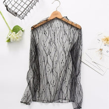 Load image into Gallery viewer, CHICEVER Mesh Lace Sexy T Shirt Womens Stand Collar Hollow Out Basic Transparent Pullover T Shirts Tops 2020 Spring Fashion
