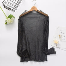 Load image into Gallery viewer, CHICEVER Mesh Lace Sexy T Shirt Womens Stand Collar Hollow Out Basic Transparent Pullover T Shirts Tops 2020 Spring Fashion
