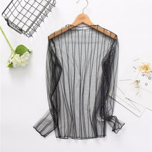 Load image into Gallery viewer, CHICEVER Mesh Lace Sexy T Shirt Womens Stand Collar Hollow Out Basic Transparent Pullover T Shirts Tops 2020 Spring Fashion

