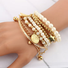 Load image into Gallery viewer, Tocona 6pcs/set Fashion Gold Color Beads Pearl Star Multilayer Beaded Bracelets Set for Women Charm Party Jewelry Gift 5483
