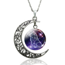 Load image into Gallery viewer, 12 Constellation Necklace Zodiac Signs Cabochon Glass Crescent Moon Pendant Clavicle chain Necklace Birthday Gifts for Women
