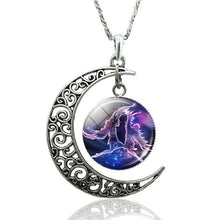 Load image into Gallery viewer, 12 Constellation Necklace Zodiac Signs Cabochon Glass Crescent Moon Pendant Clavicle chain Necklace Birthday Gifts for Women
