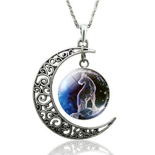 Load image into Gallery viewer, 12 Constellation Necklace Zodiac Signs Cabochon Glass Crescent Moon Pendant Clavicle chain Necklace Birthday Gifts for Women
