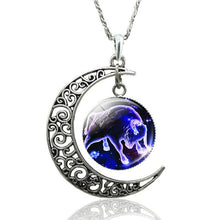 Load image into Gallery viewer, 12 Constellation Necklace Zodiac Signs Cabochon Glass Crescent Moon Pendant Clavicle chain Necklace Birthday Gifts for Women
