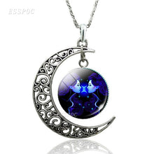 Load image into Gallery viewer, 12 Constellation Necklace Zodiac Signs Cabochon Glass Crescent Moon Pendant Clavicle chain Necklace Birthday Gifts for Women
