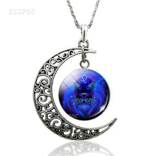 Load image into Gallery viewer, 12 Constellation Necklace Zodiac Signs Cabochon Glass Crescent Moon Pendant Clavicle chain Necklace Birthday Gifts for Women
