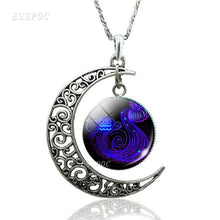 Load image into Gallery viewer, 12 Constellation Necklace Zodiac Signs Cabochon Glass Crescent Moon Pendant Clavicle chain Necklace Birthday Gifts for Women
