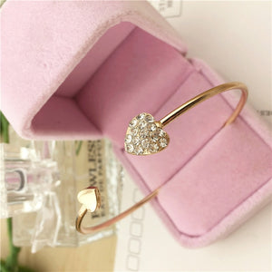 2019 quente nova moda ajustável cristal duplo coração arco bilezik manguito abertura pulseira para mulheres jóias presente mujer pulseras 7g