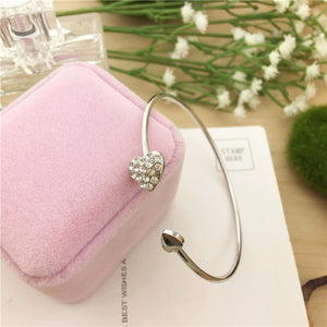 2019 quente nova moda ajustável cristal duplo coração arco bilezik manguito abertura pulseira para mulheres jóias presente mujer pulseras 7g