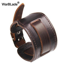 Load image into Gallery viewer, WarBLade New Fashion Men Wide Genuine Leather Bracelet Brown Wide Cuff Bracelets &amp; Bangles Vintage Punk Wristband Men Jewelry
